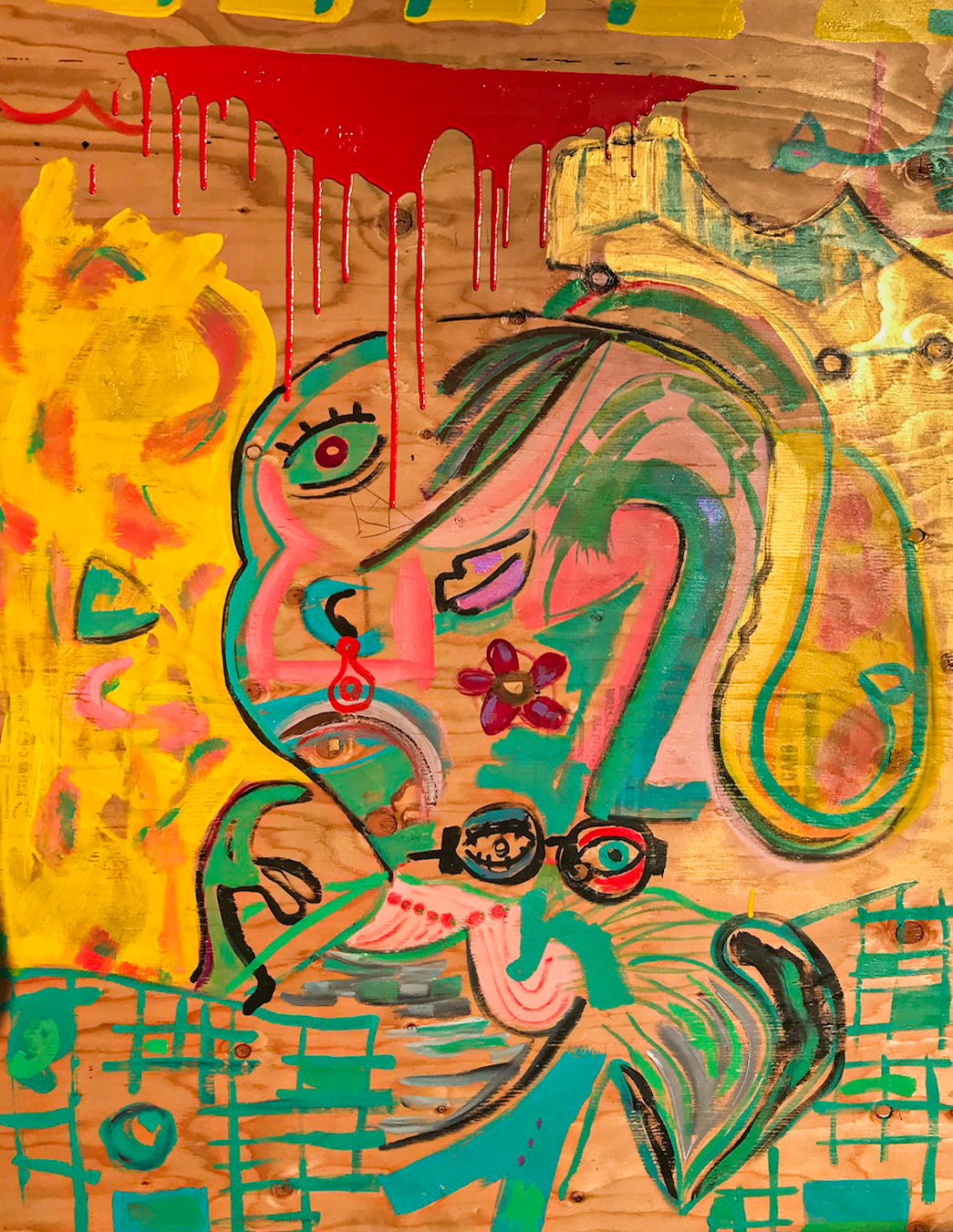 Saundra Fleming | "me privileged???" | acrylic on wood panel | 36" x 48" 2020