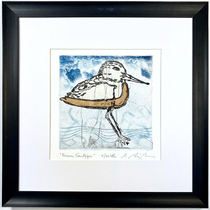 41. Abbie Birmingham | Brown Sandpiper | Etching | 14x14 | Min bid $215