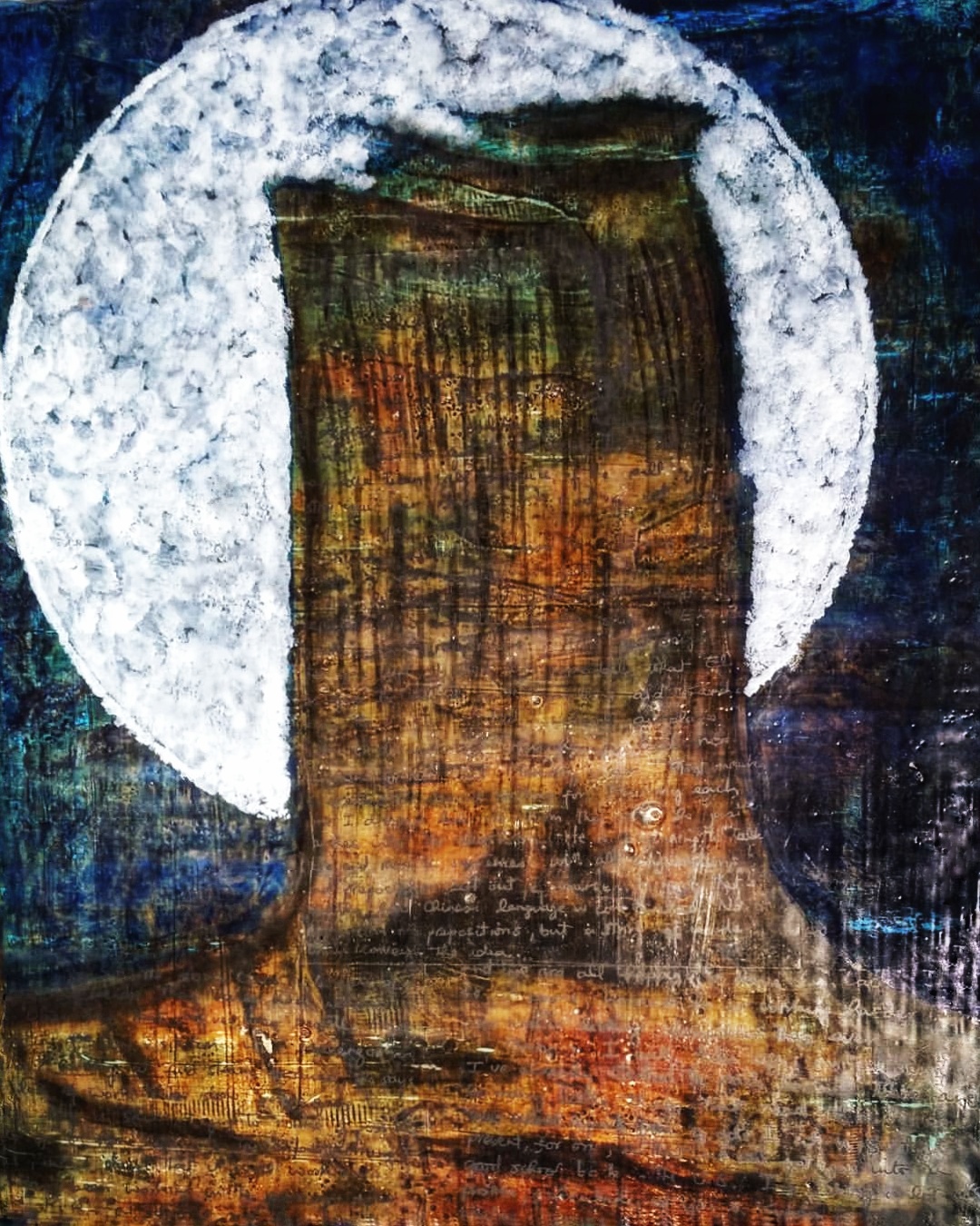 10. Eliaichi Kimaro | AfroMoon | Encaustic mixed media | 20x16 | Min bid $225