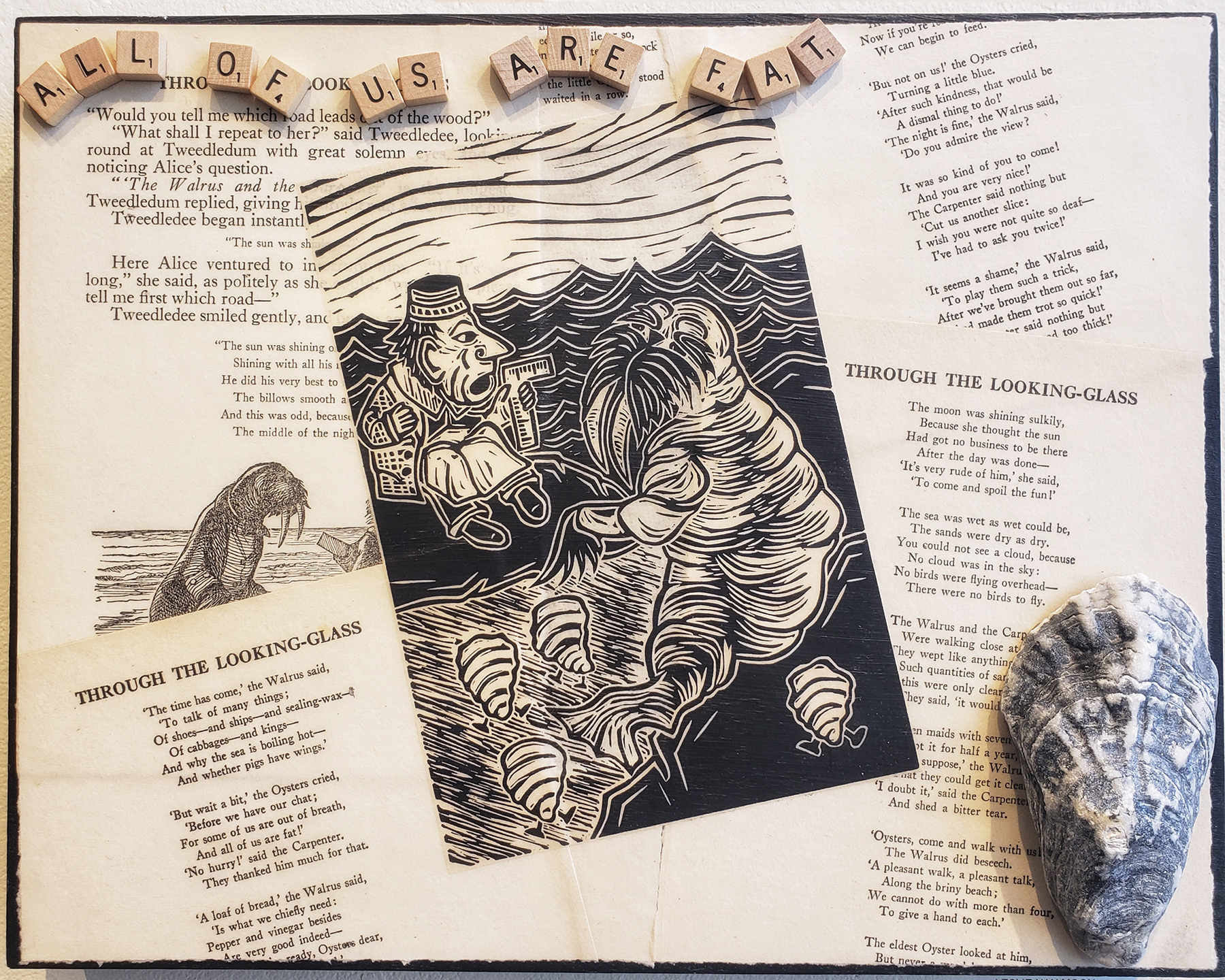 29. Leslie Moon | Walrus and Carpenter | Linocut, mixed media | 11x14 | Min bid $50