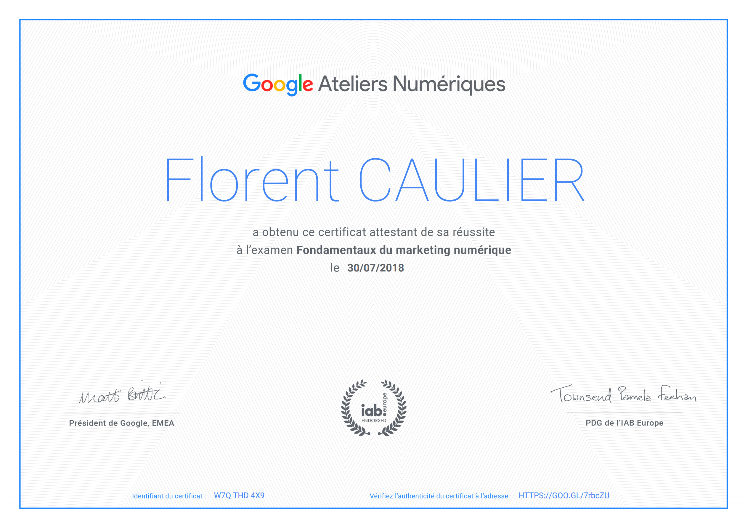 Certification Google Ateliers numériques
