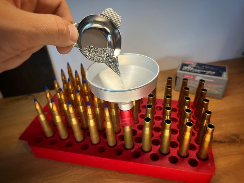 Bullet reloading workspace in a hunting shed