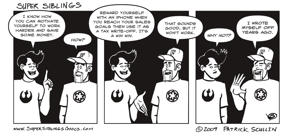 Write Off Super Siblings Comic Strip by Patrick Scullin