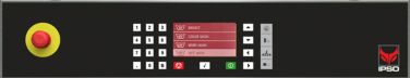 A picture of a control panel with a red, yellow, and green button.