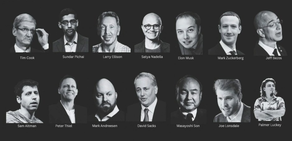 Photographs of the 14 Tech Bros listed in the article.