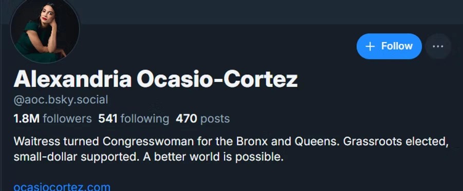 Screenshot of Alexandria Ocasio-Cortez Bluesky account.