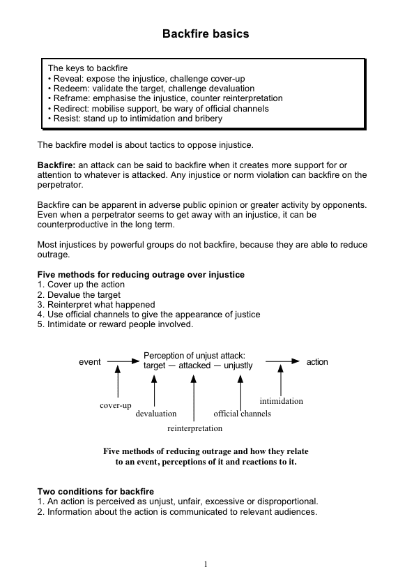 Screenshot of pdf summary handout titled 'Backfire Basics'.