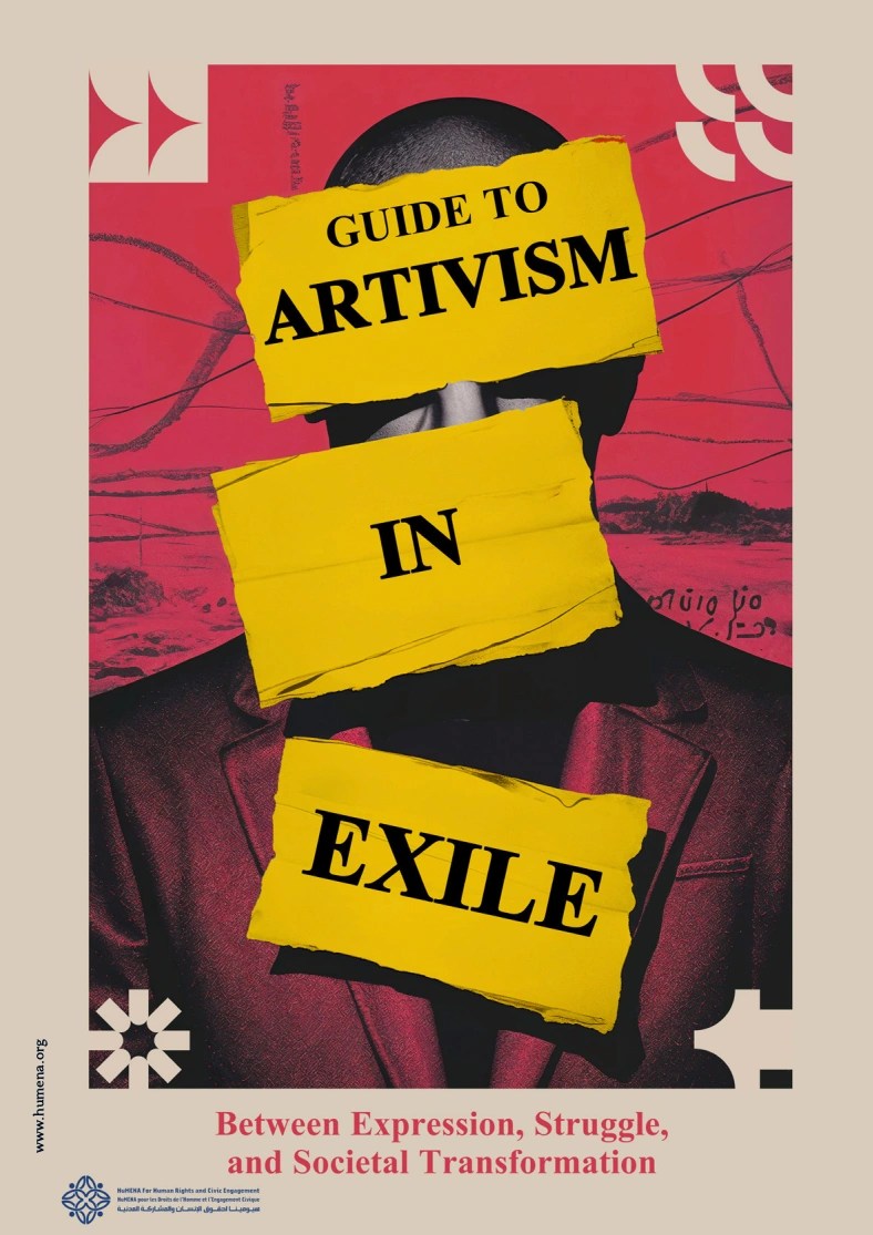 Toolkit front cover - title reads "Guide to Artivism in Exile". The title obscures a person.