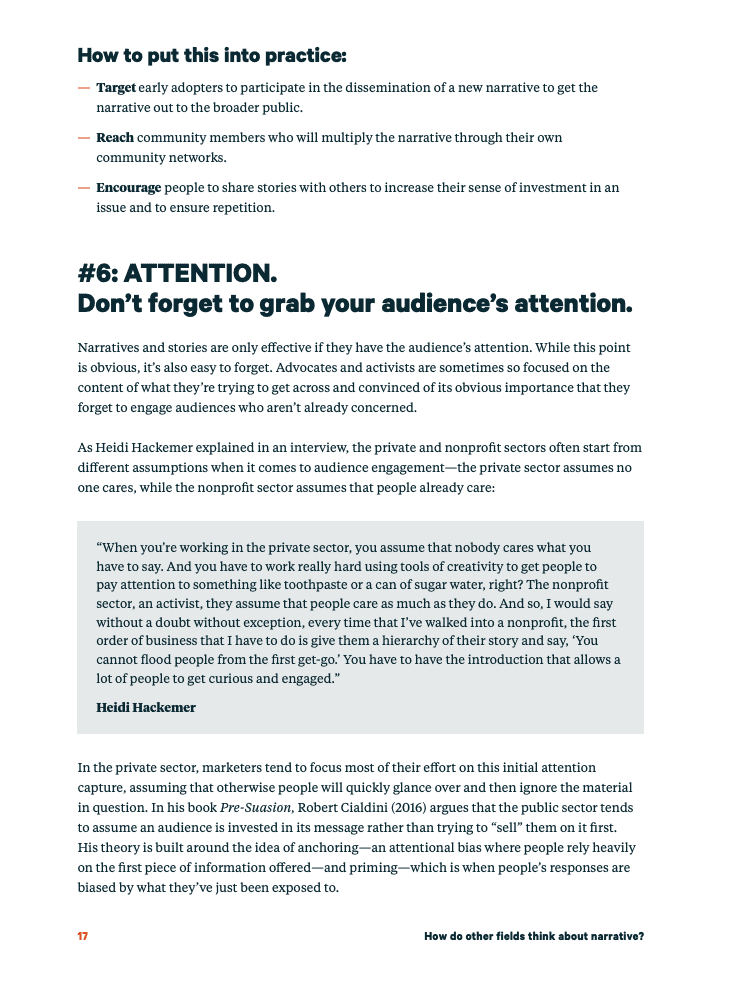 Screenshot of page of text from report 'How Do Other Fields Think About Narrative' by Frameworks Institute 