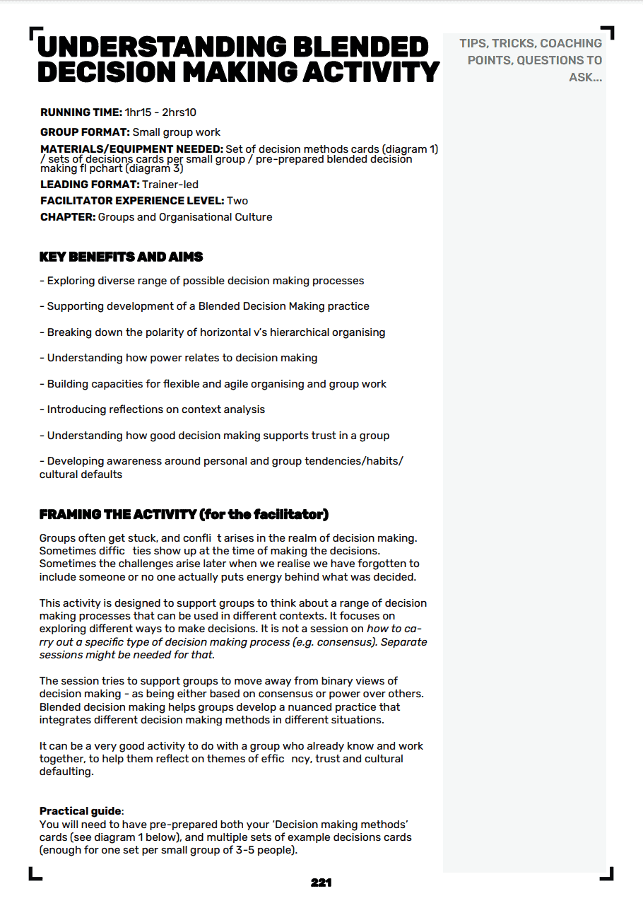 Heading reads 'Understanding Blended Decision Making Activity'. There is text outlining how to run activity.