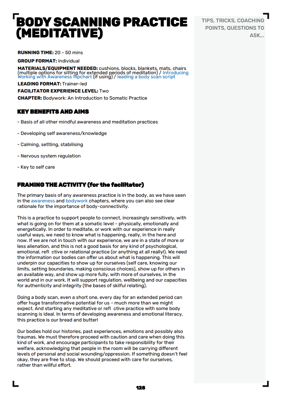 Text - Heading reads 'Body Scanning Practice (meditative). 