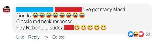 offensive facebook comments covered with boxes and and emojis