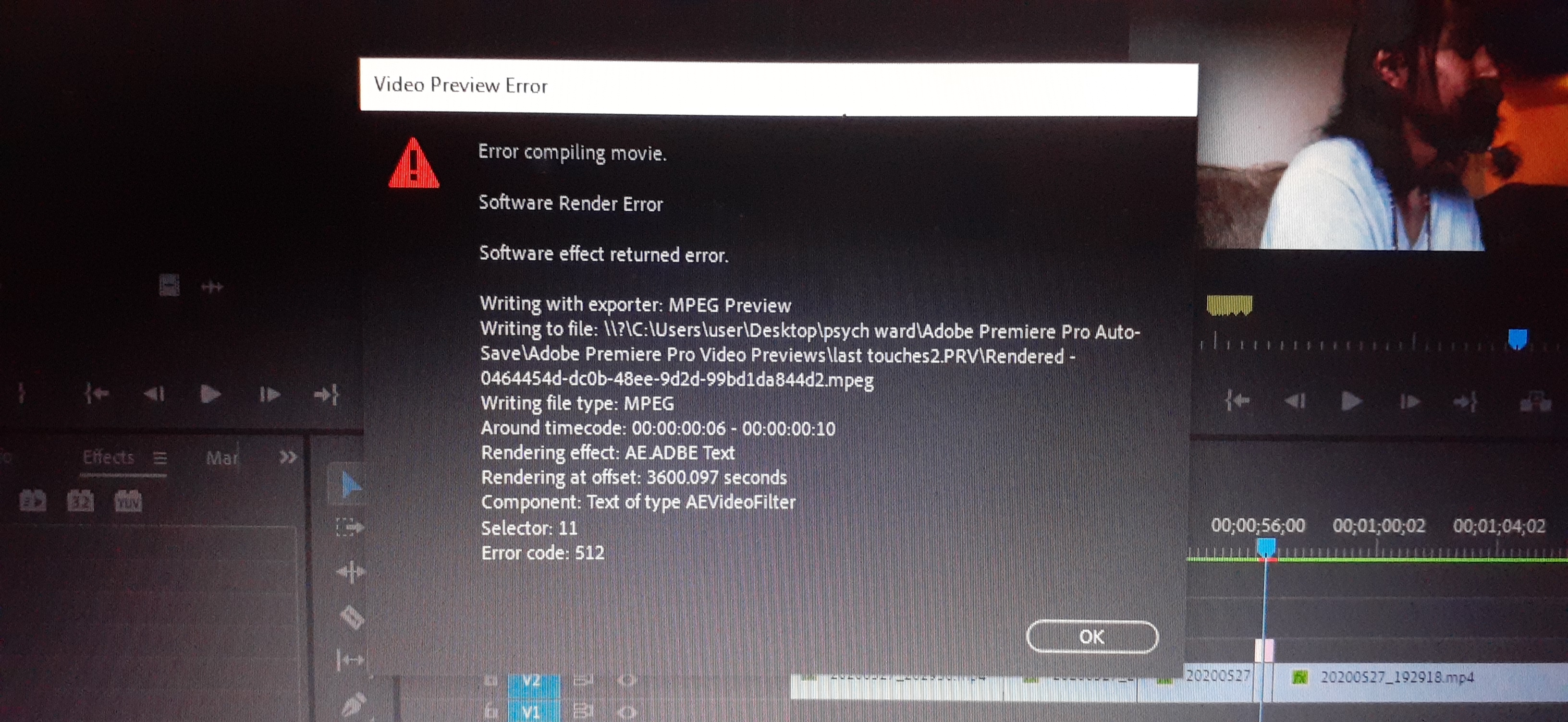 Premiere Pro Export Error 512, Error Compiling Mov... - Adobe Product ...