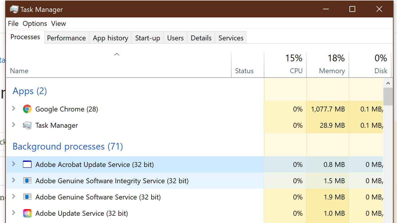 Adobe Starts Up So Many Background Processes When ... - Adobe Product Community - 11824995
