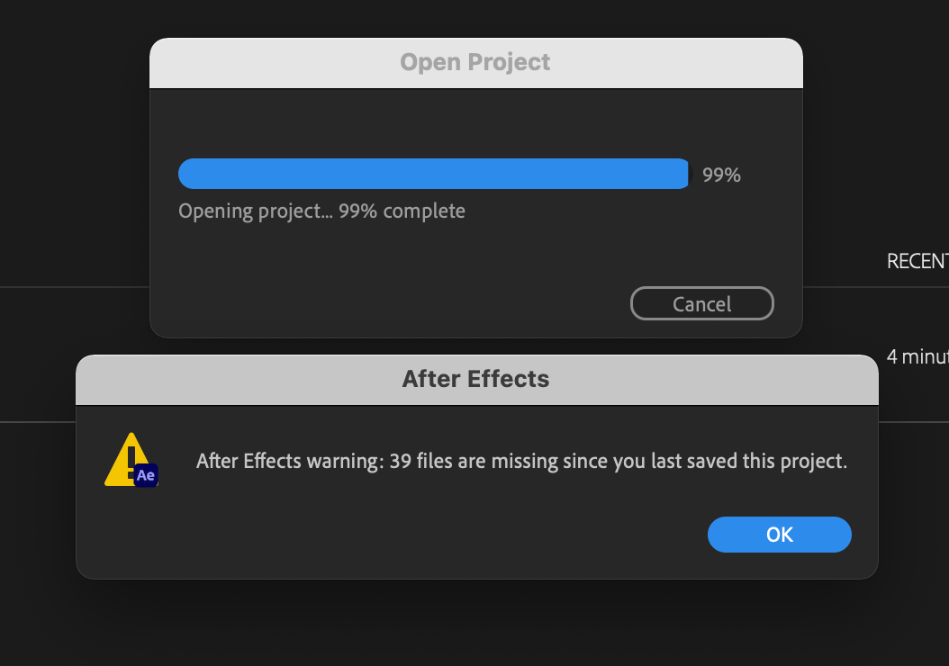 After Effects Warning: 39 Files Are Missing Since ... - Adobe Product ...