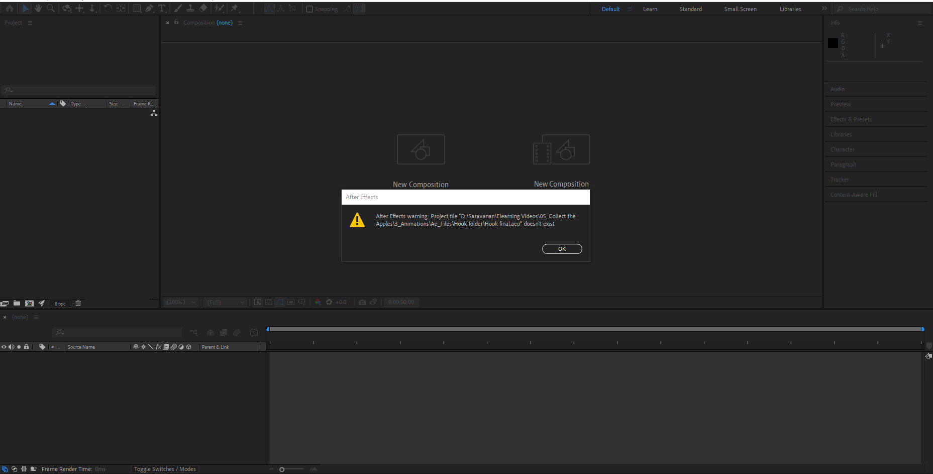 Solved: After Effects Warning: Project File Doesnt Exist - Adobe ...