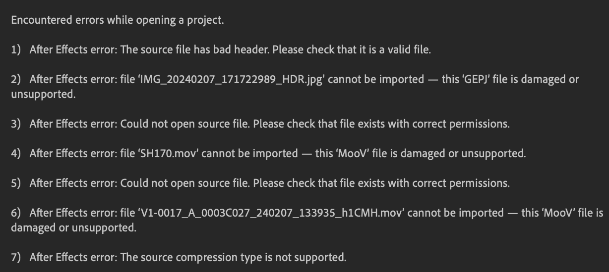 Errors With All Existing After Effects Projects (8... - Adobe Product ...