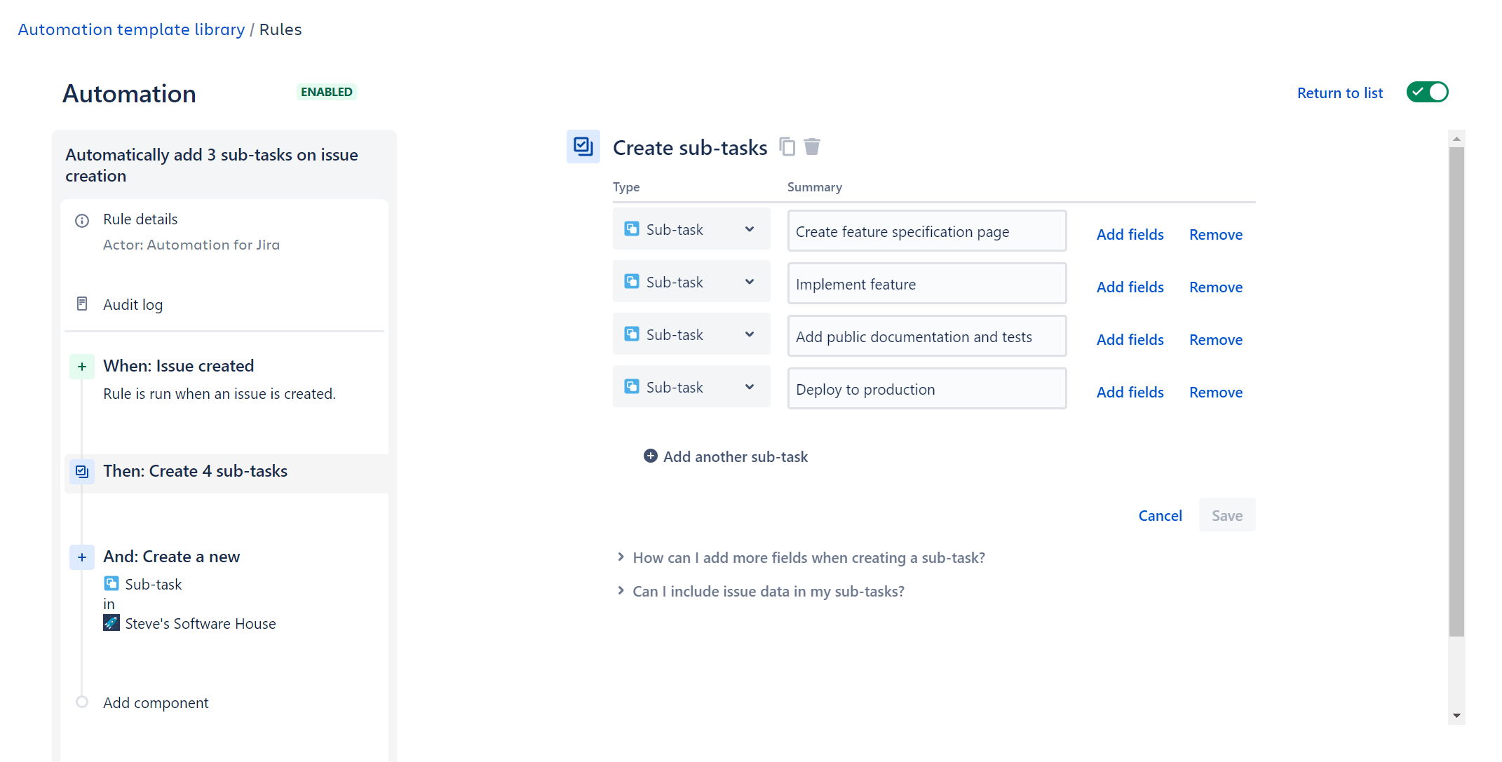 Solved: Create A Set Of Sub Tasks Automatically When A Iss...