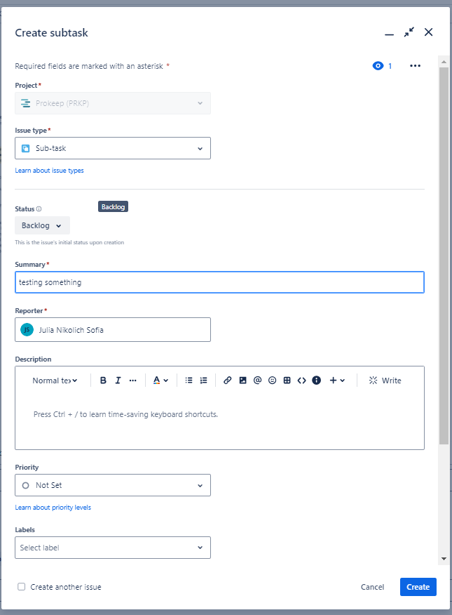 Hide Create Subtask Screen