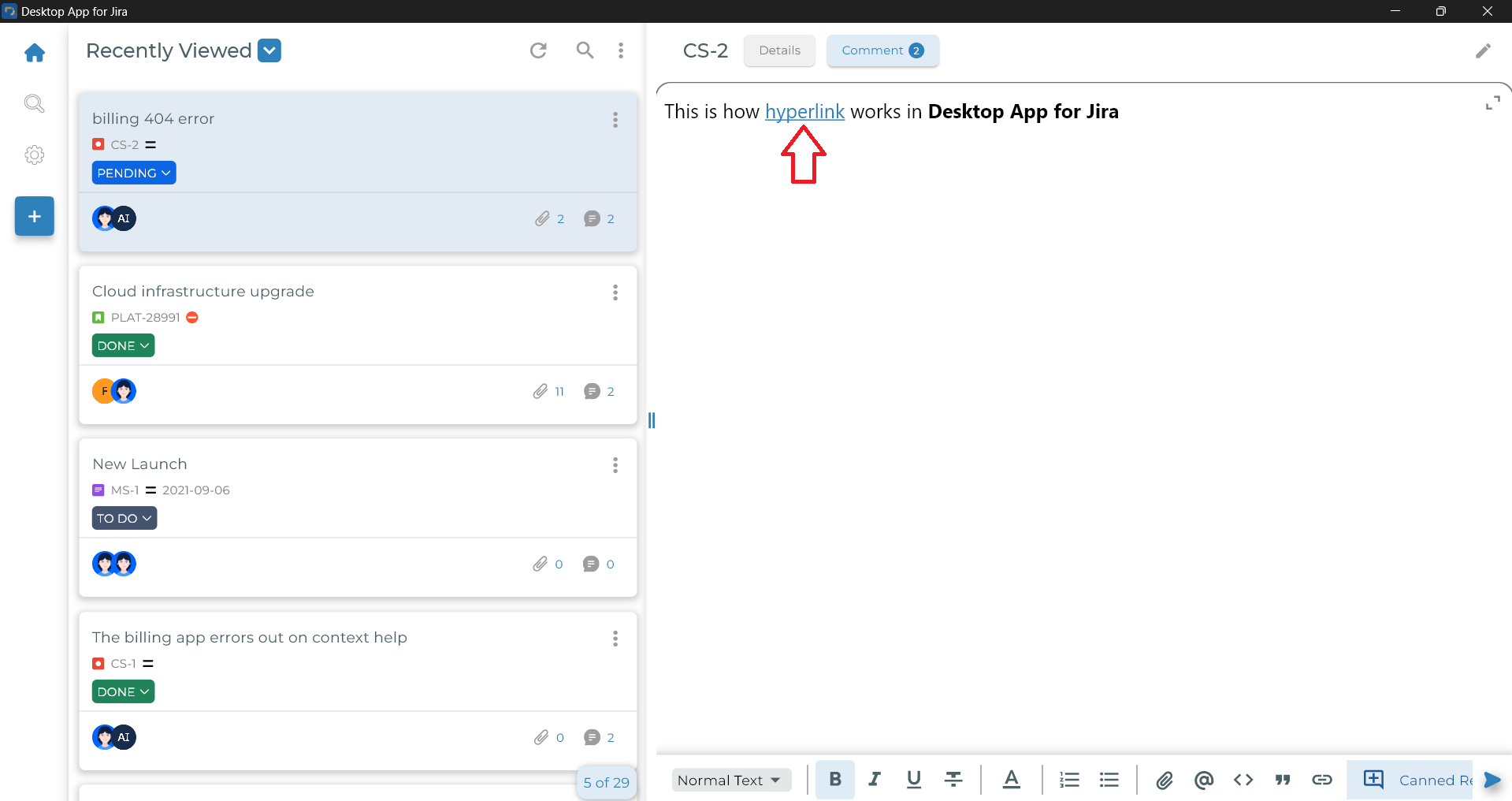 Hyperlink Text In Issue Description On Mac Desktop