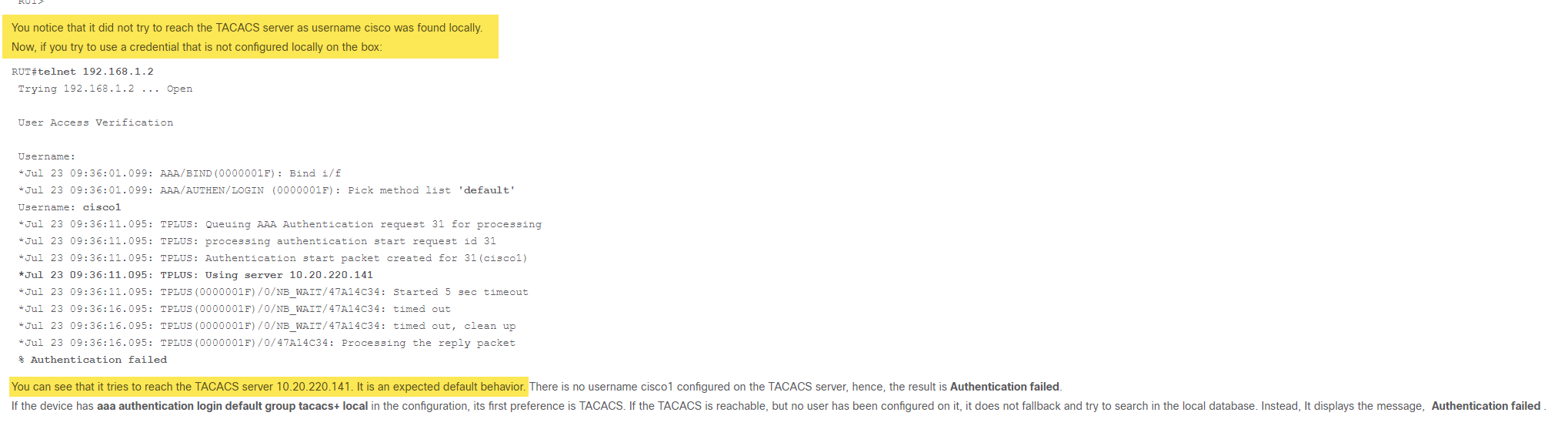 AAA Authentication Login Default Command - Cisco Community