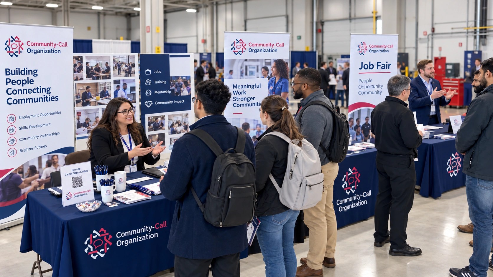 Hiring professionals shaking hands at a career fair event
