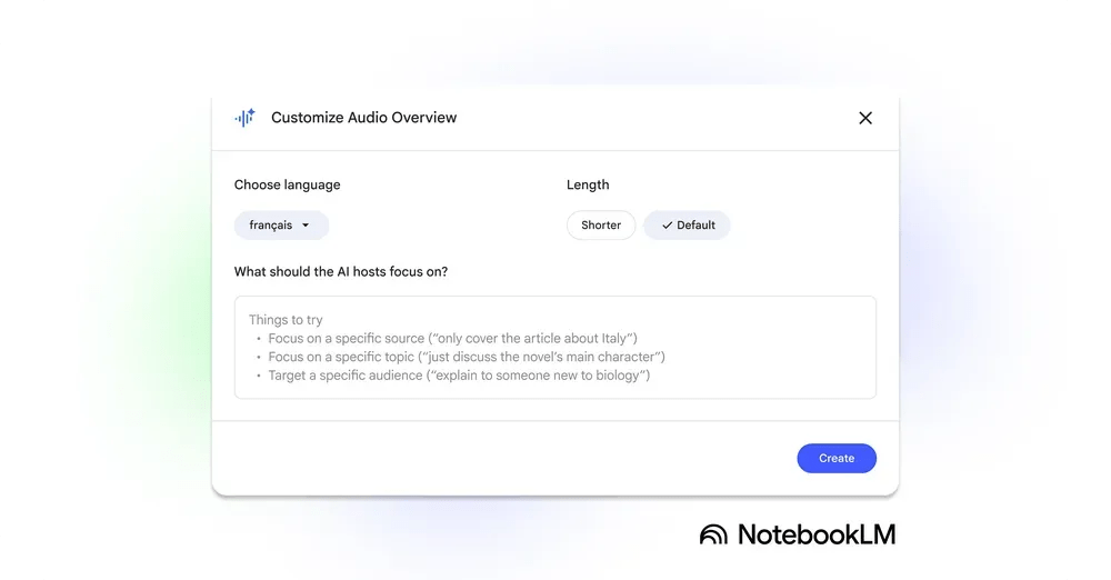 NotebookLM - Customize Audio Overview.