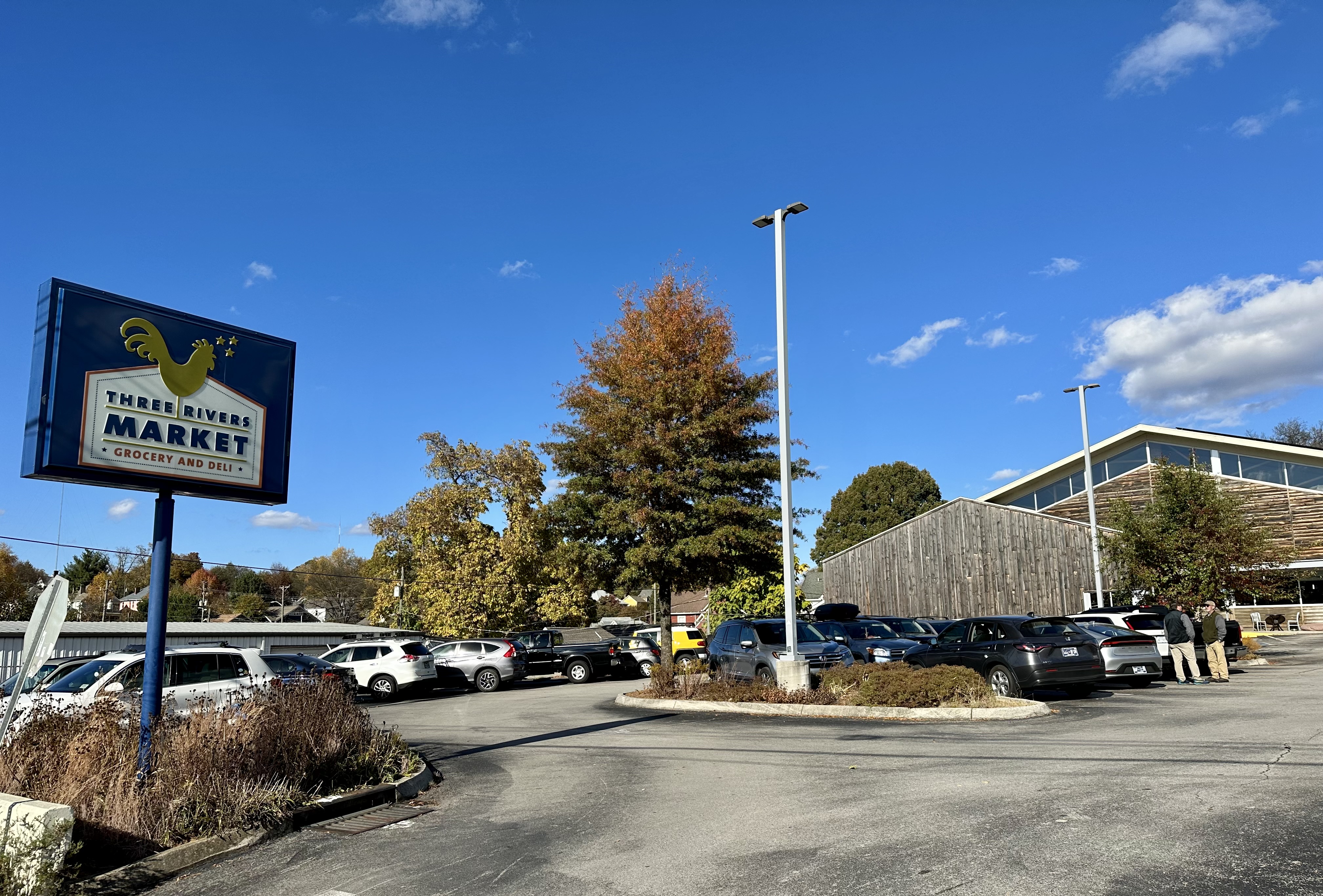 The entrance to the Three Rivers Market parking lot and store on North Central Street