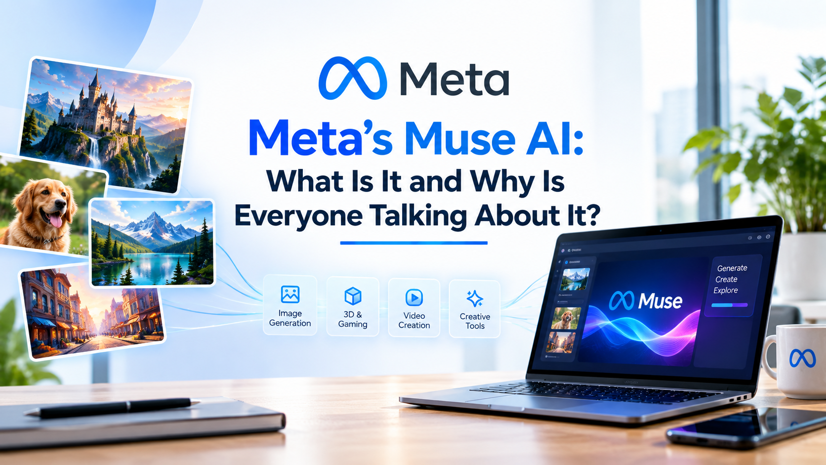 Meta’s Muse AI displayed on a laptop with AI-generated creative content