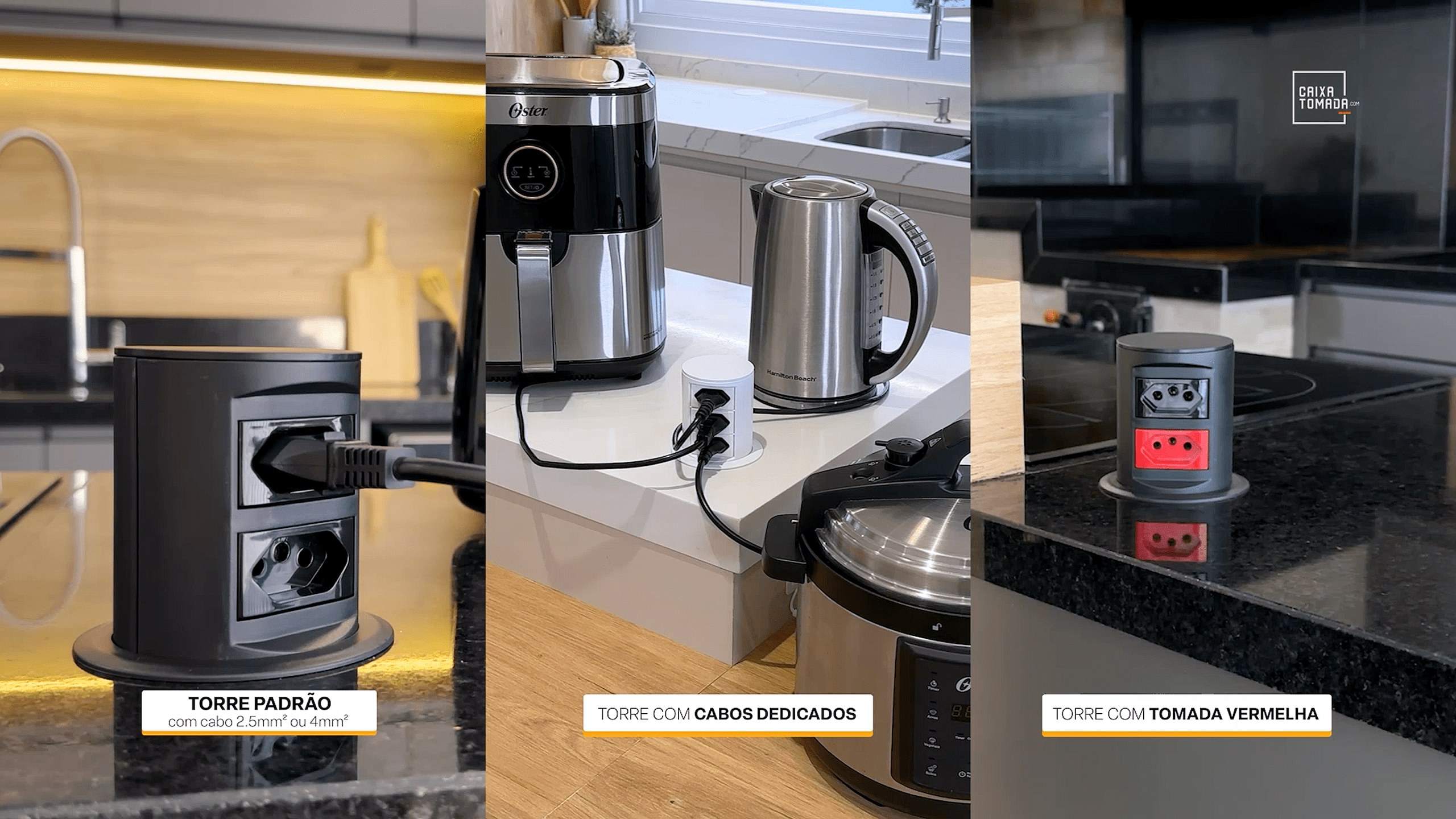 Torre de Tomada Padrão vs. com Cabo Dedicado: Qual escolher para sua cozinha?