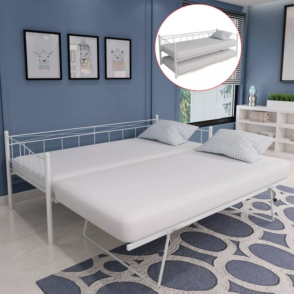Estructura de cama de acero blanca 180x200/90x200 cm