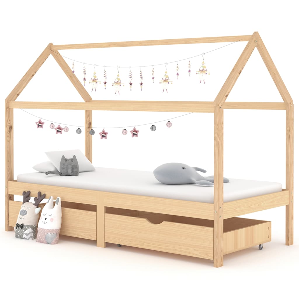 Estructura de Cama Infantil de Madera con 2 Cajones 90x200 cm