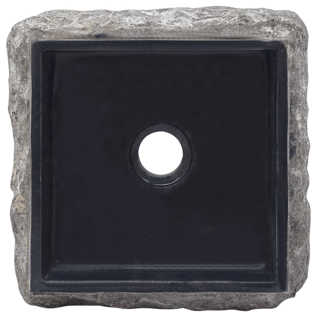 Lavabo De Piedra Volcánica Negro Redondo 40 Cm - Mármol Natural, Interior Pulido, Exterior Martillado, único