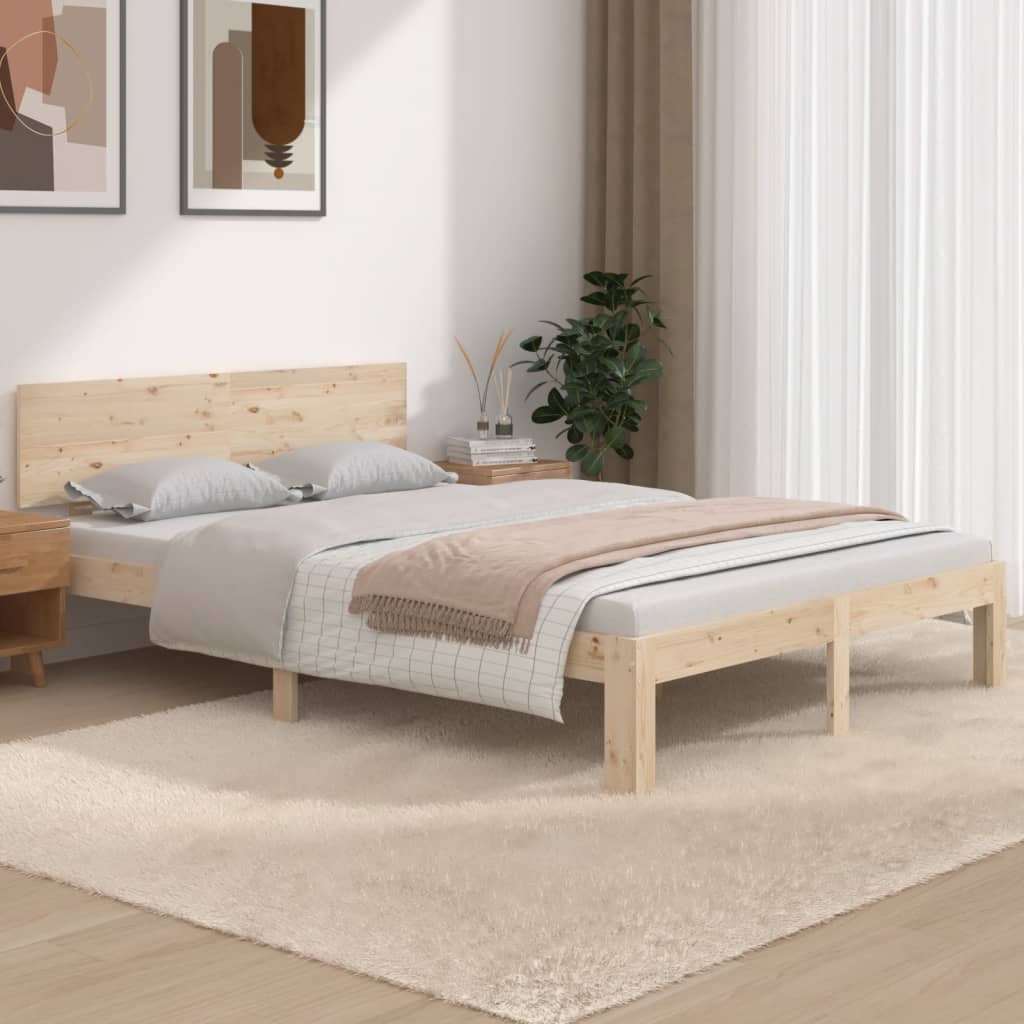 Estructura de Cama Madera Maciza 135x190 cm Natural