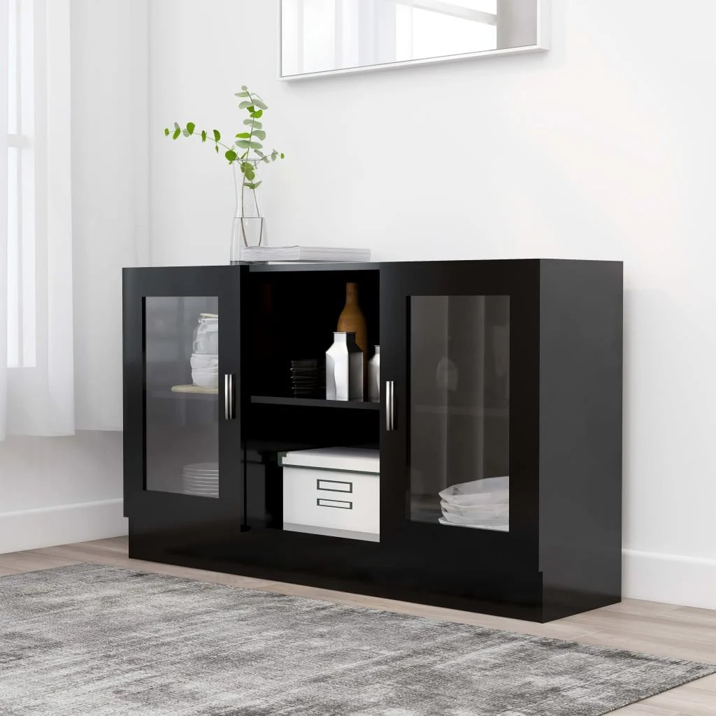 Mueble Vitrina de madera 120x30,5x70 cm Negro