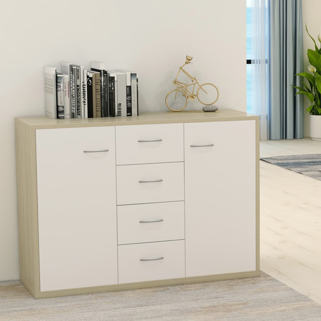 Cómoda de Madera 88x30x65 cm Roble y Blanco