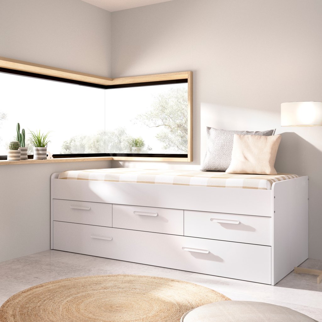 Cama Nido Doble con 3 Cajones 90x190 cm Blanco