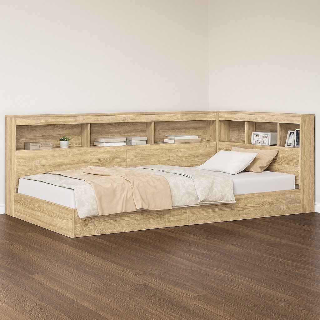 Cama Juvenil con Estanterías 90x190 cm Roble