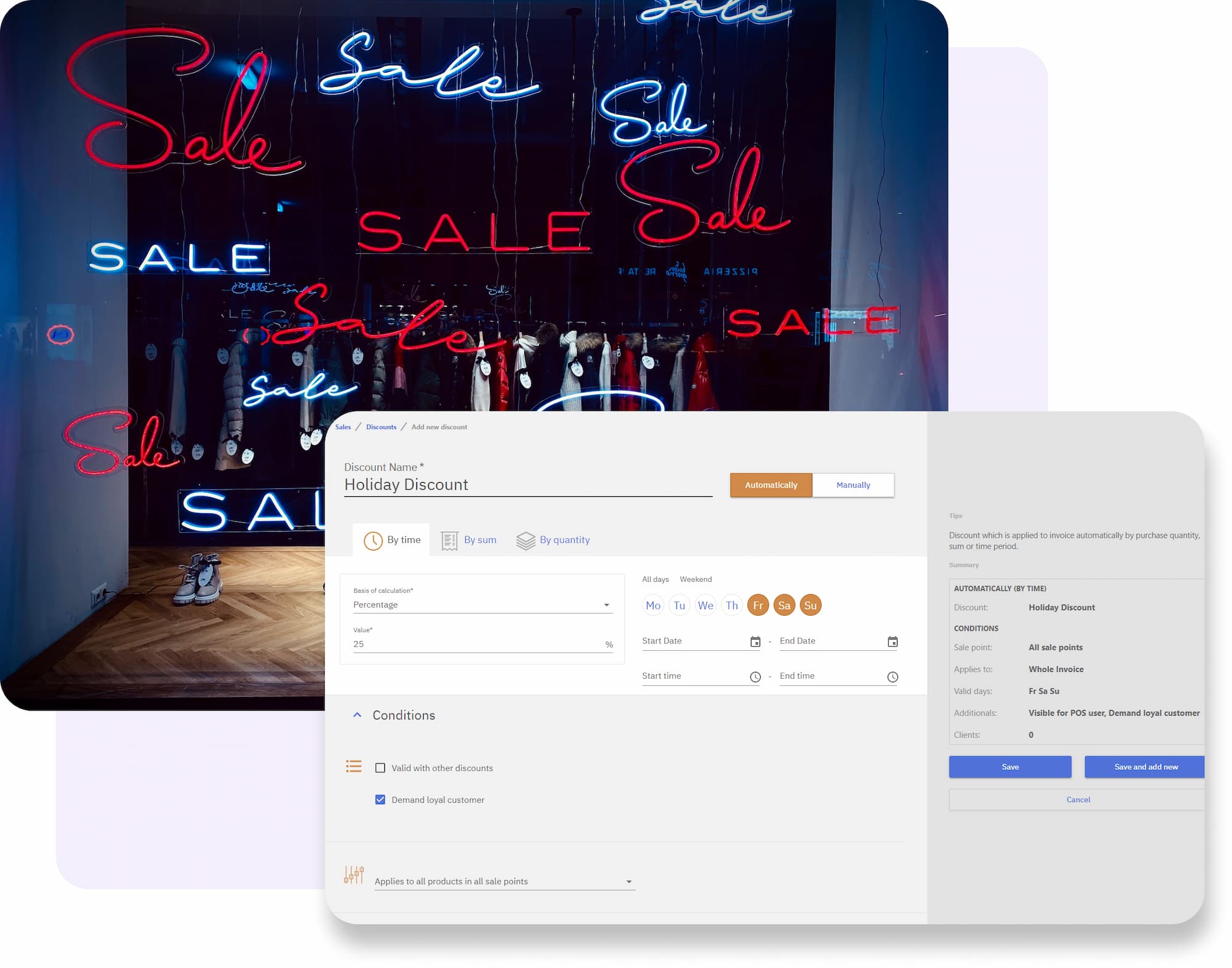 Manage automated discounts and seasonal promotions in advance and much more.