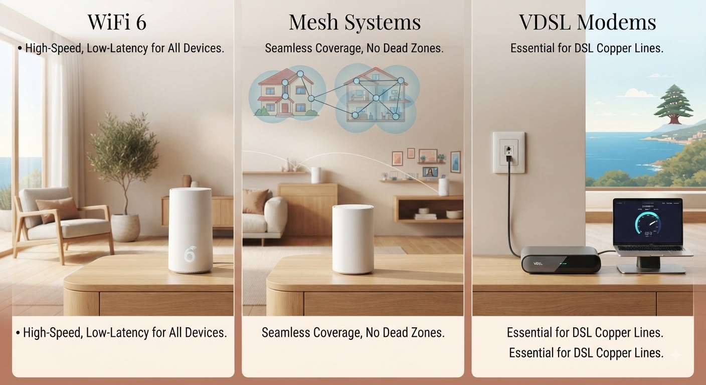 WiFi 6 router, mesh system, and VDSL modem comparison for Lebanon