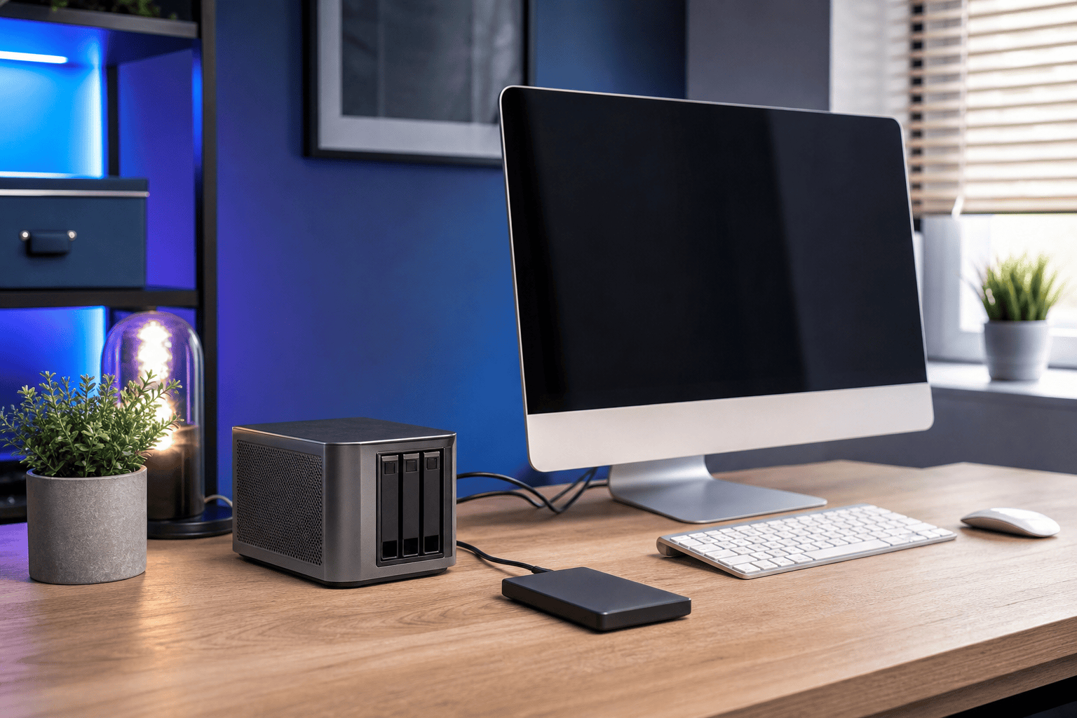 Computer workstation with separate storage devices used for backup planning