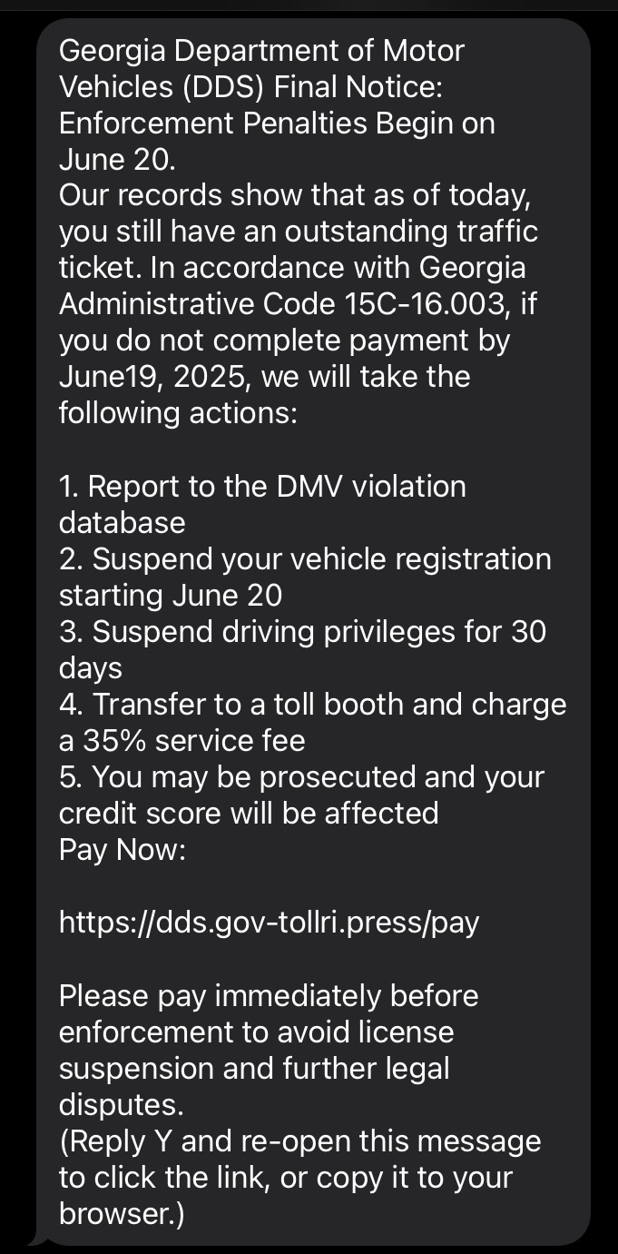 Department of Motor Vehicles Text Scam