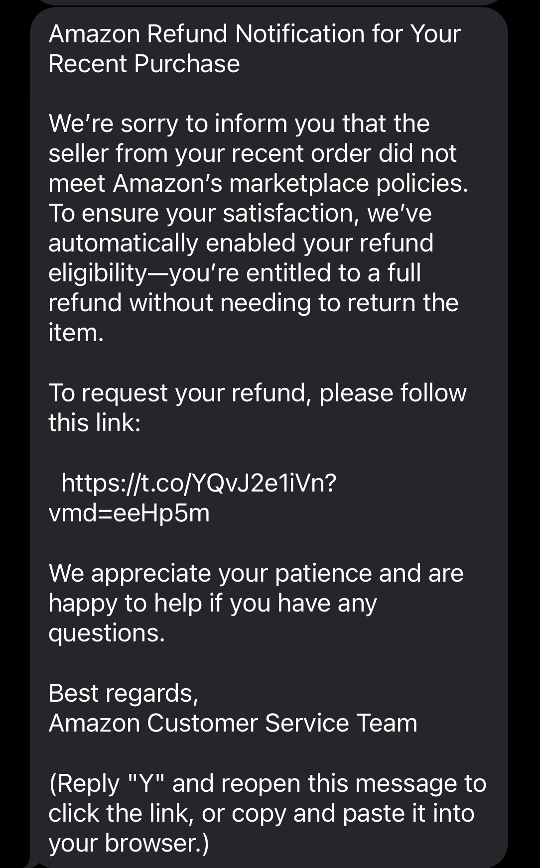 Fake Amazon Return Text Messages
