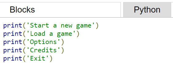 How do I make a menu system in Python Blocks? | Computer Scienced