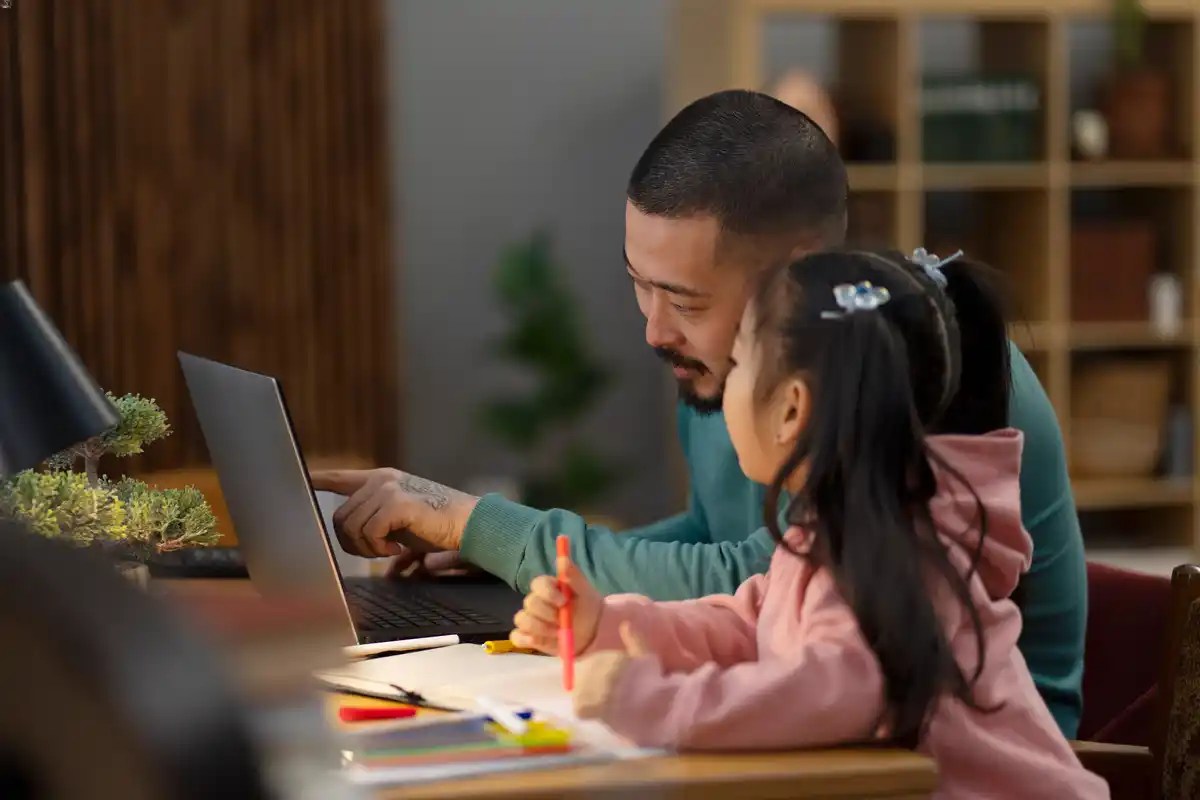 Parent helping child prepare for exams in a positive learning environment