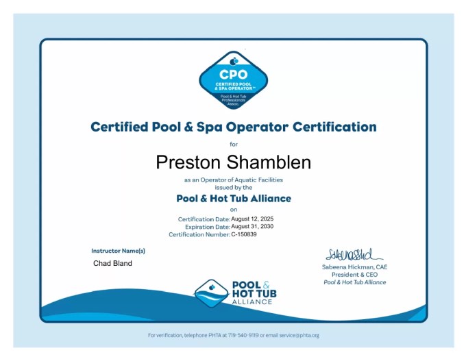 Certified Pool Operator (CPO) certification - Concho Valley Pool