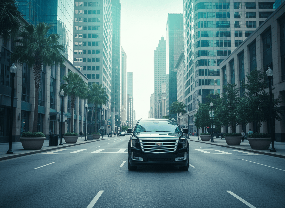 Black rideshare vehicle on an Atlanta city street