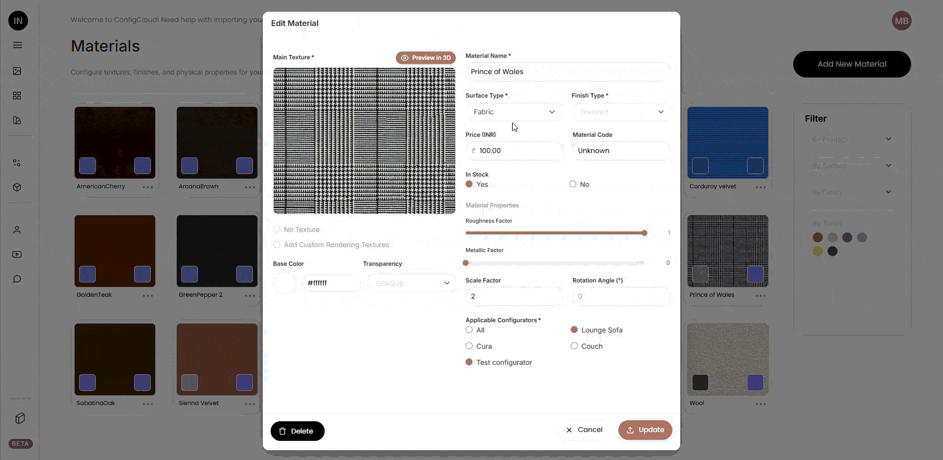Preview Materials in 3D