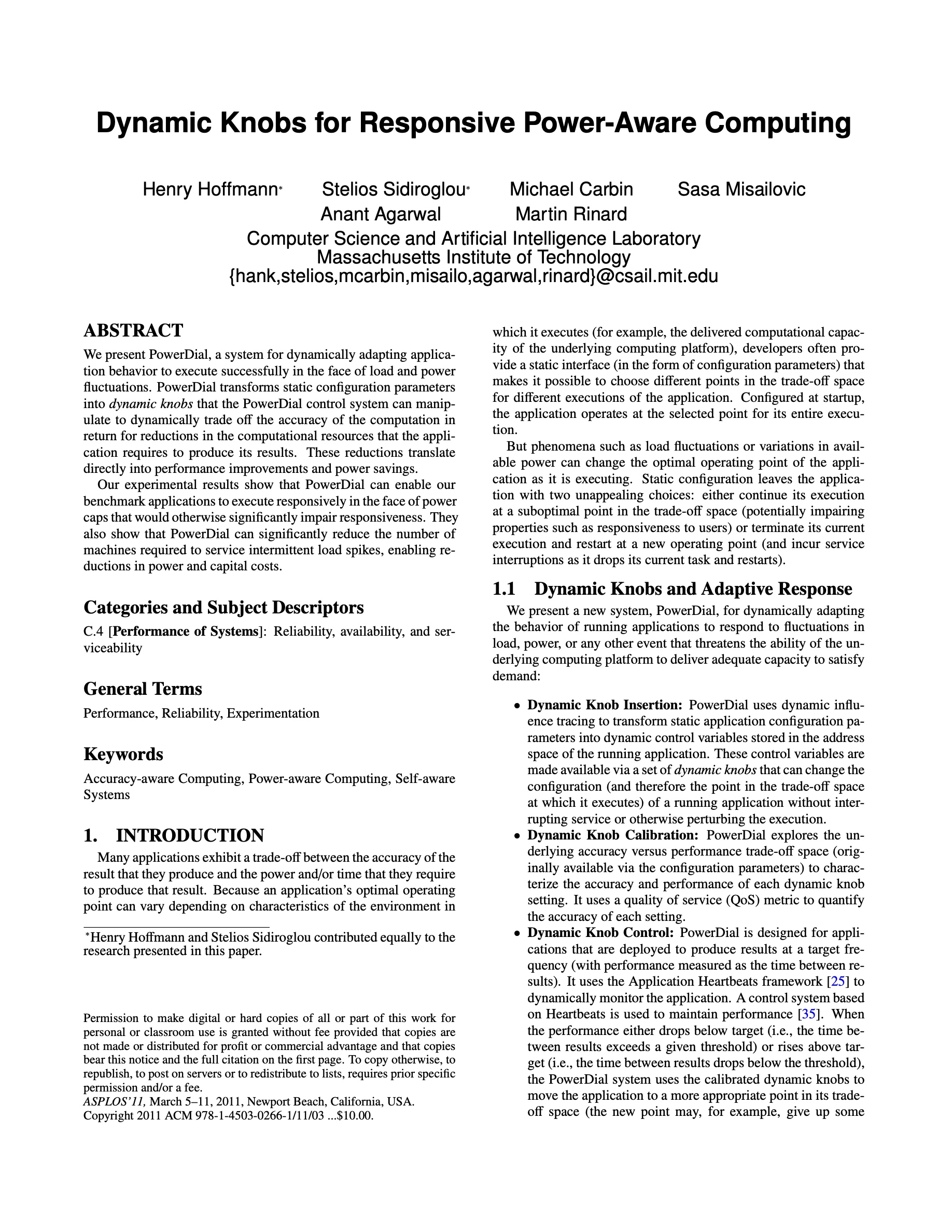 Dynamic Knobs for Responsive Power-aware Computing