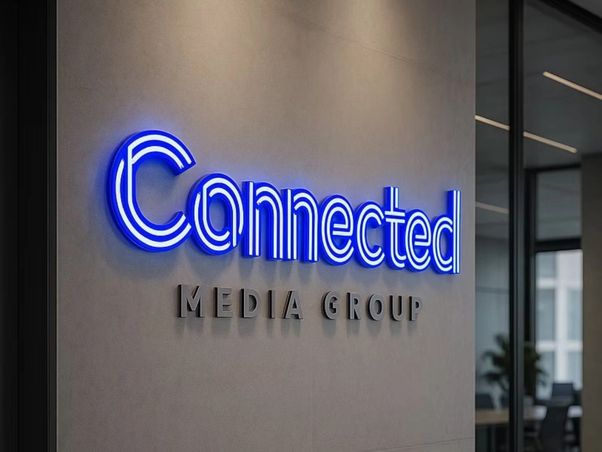 Connected Media Group illuminated office sign